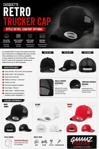 CASQUETTE RETRO TRUCKER Gamme ULTRA PREMIUM