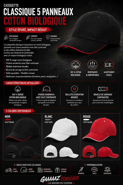 Casquette Classique 5 Panneaux – Coton Biologique Gamme Premium