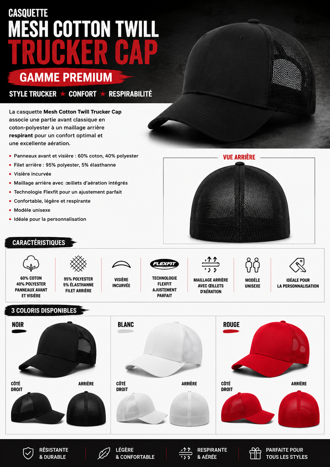 Casquette Mesh Cotton Twill Trucker Cap – Gamme Premium