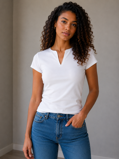 T-Sirt col fendu en V femme gamme premium