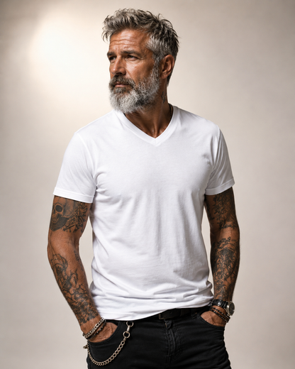création 100% de mon design sur T-Sirt col V homme gamme premium