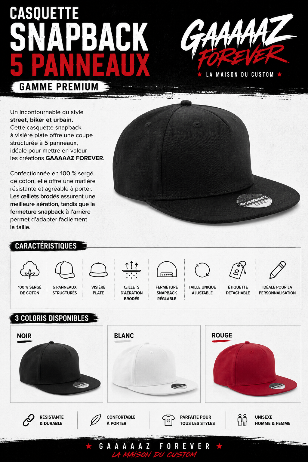 CASQUETTE SNAPBACK VISIÈRE PLATE Gamme essentiel