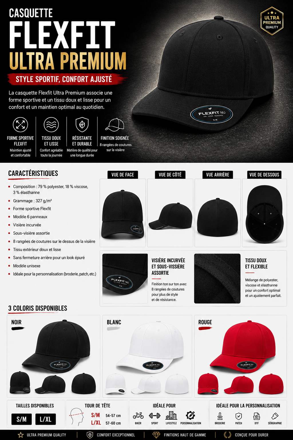 CASQUETTE FLEXFIT SPORT Gamme ULTRA PREMIUM