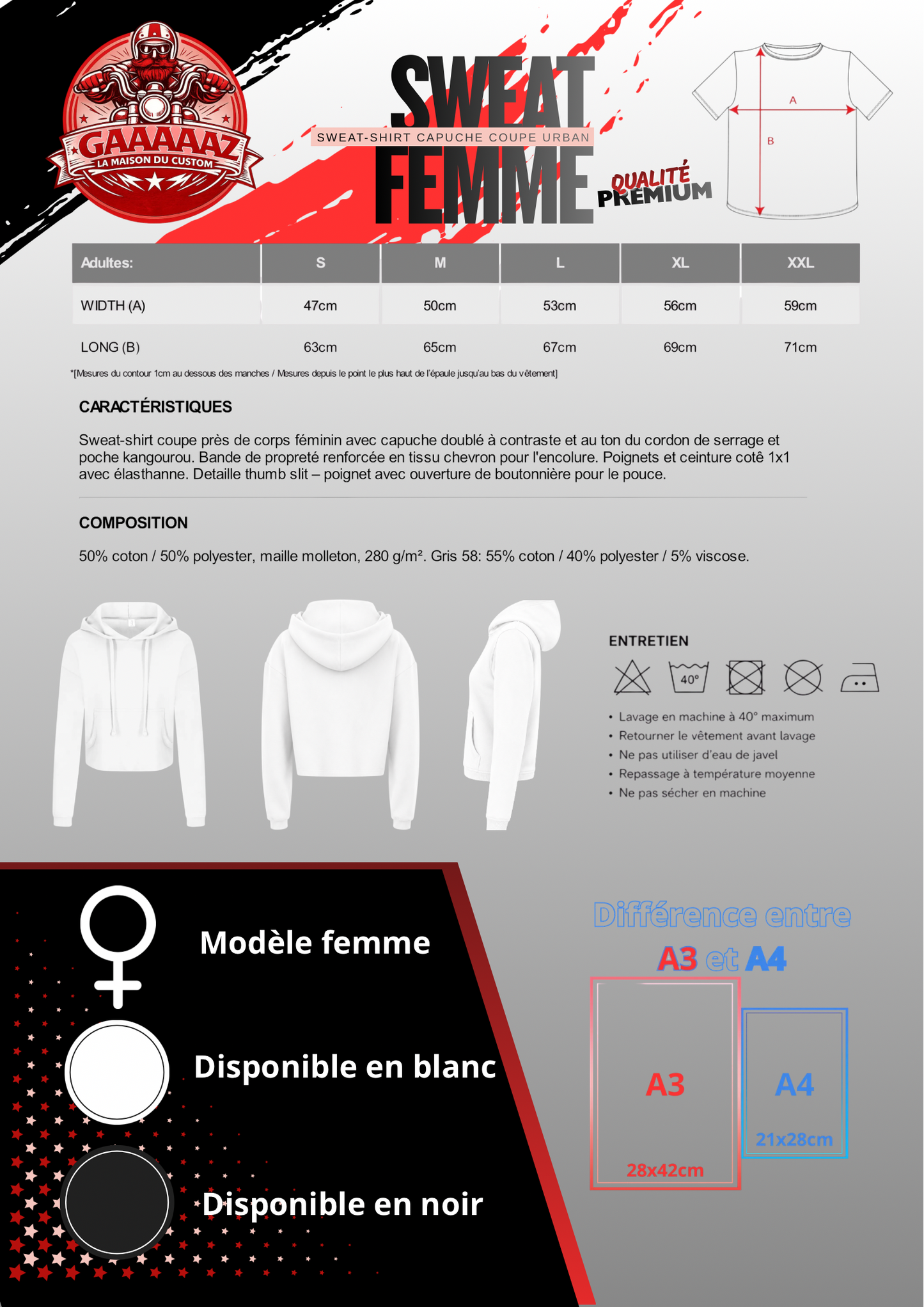 Sweat court femme gamme premium