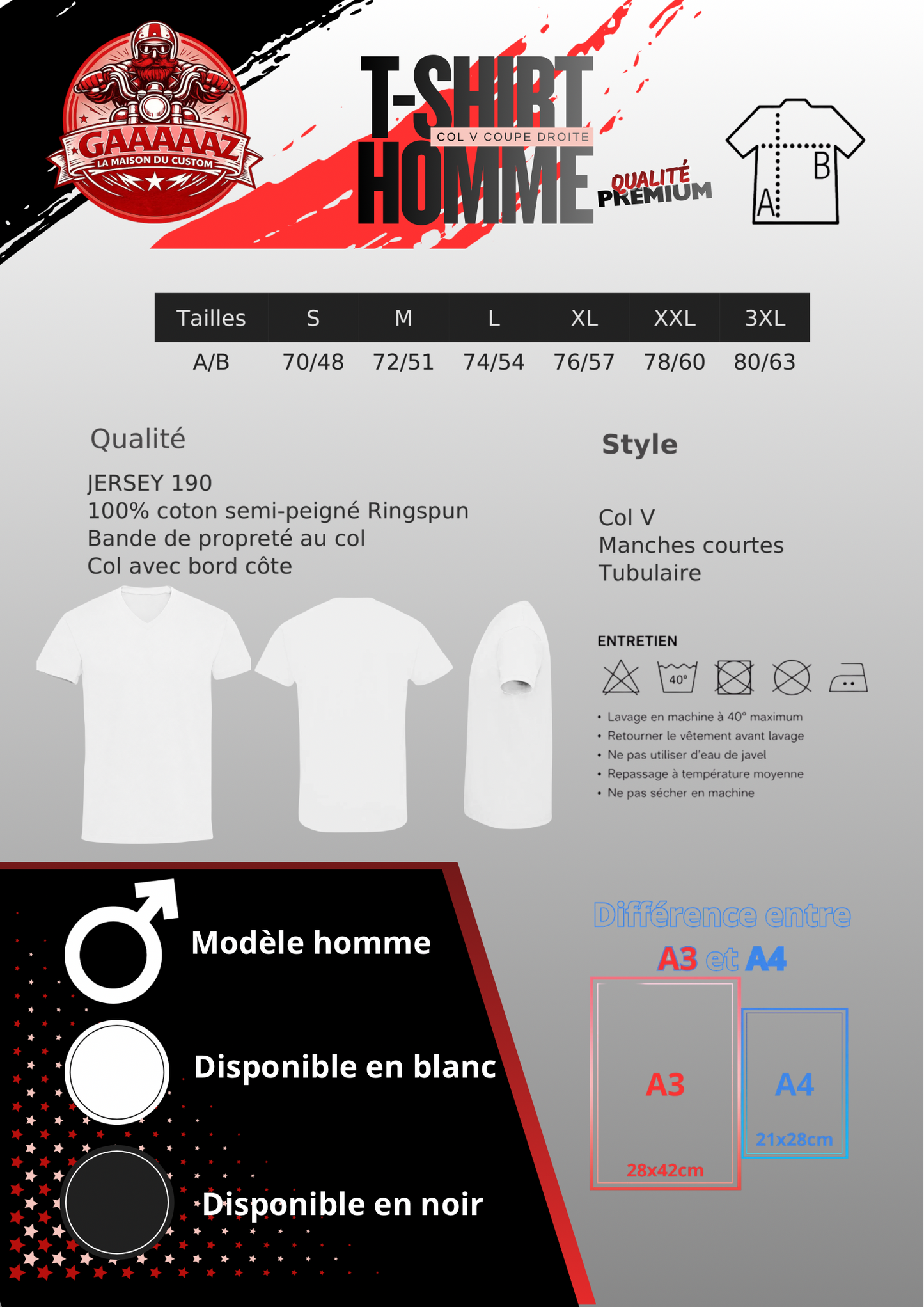 création 100% de mon design sur T-Sirt col V homme gamme premium