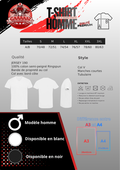 création 100% de mon design sur T-Sirt col V homme gamme premium