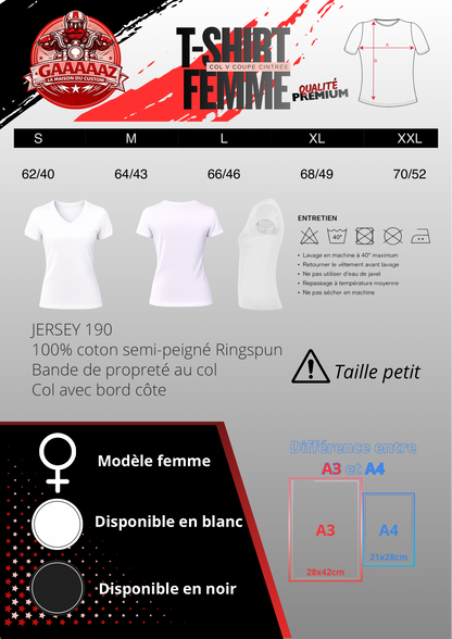 création 100% de mon design sur T-Sirt col V femme gamme premium